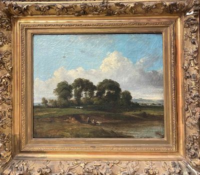 an image of a painting of a landscape with trees in the background