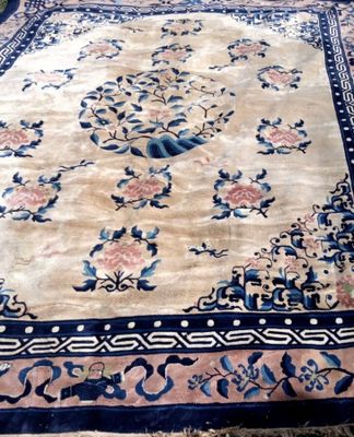a large oriental rug on the floor in the living room