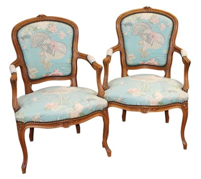 pair of french louis xv style fauteure armchairs