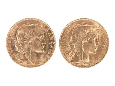 Deux pièces de vingt francs or au coq, 1912 et 1914. Usures. - Photo 1