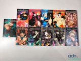 the covers of anime books are lined up on a white surface