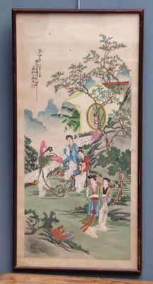 CHINE Peinture sur soie figurant des courtisanes aux abords …
