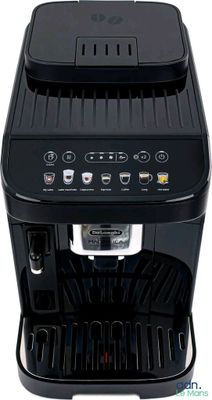 une image d'une machine à café noire sur fond blanc