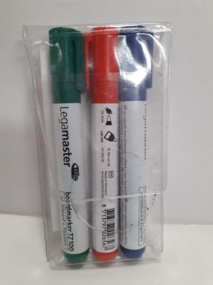 three pens in a clear bag on a table