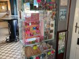 a display case with a lot of items inside of it