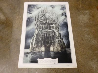 an old photo of a castle in the middle of a lake