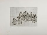 a black and white drawing of a group of people