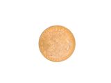 a gold coin on a white surface with a white background