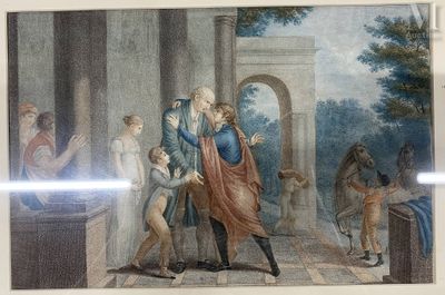 a picture of a painting of a man and a woman dancing
