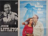 two movie posters of a man and a woman in a red dress