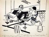 drawing of a man and woman sitting at a table in a restaurant