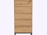 the chest of drawers is made of wood and metal