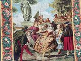 une image représentant une tapisserie sur laquelle figure un groupe de personnes