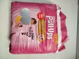 a pink bag of toilet paper on a white table