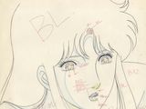 dessin représentant le visage d'une femme, avec une inscription sur le côté de son visage