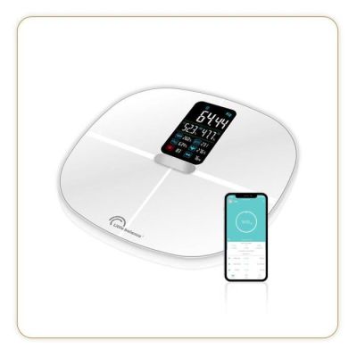 une photo d'une balance connectée avec un téléphone à côté
