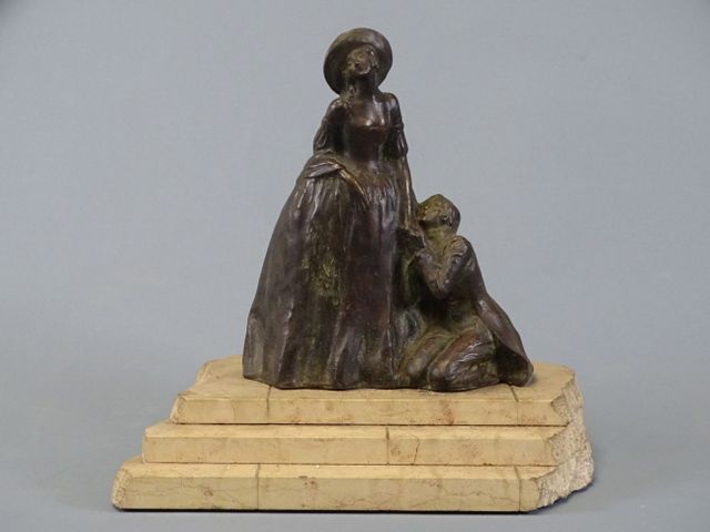 Fanny ROZET (1881-1958) « L’implorant ». Groupe en bronze patine ...