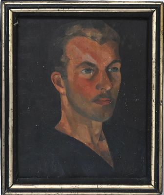 an oil painting of a man in a black shirt