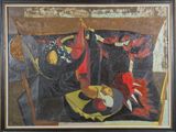 an image of a painting of a still life with a plate of fruit