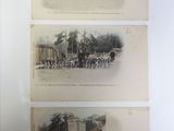 three old black and white photos of horses and people in a field