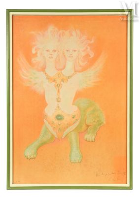 tableau représentant un bébé avec des ailes d'ange sur un fond orange