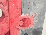 a picture of a drawing of a spider - man with a hole in it
