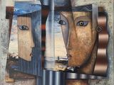 un tableau représentant le visage d'une femme, avec celui d'un homme en arrière-plan