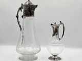 un pichet en verre plaqué argent ancien et un vase en verre plaqué argent