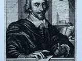 une vieille gravure représentant un homme assis à une table, un livre à la main