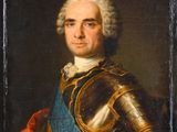 an old painting of a man in armor with a blue sash
