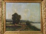 une image représentant un tableau représentant un paysage avec des chevaux et un homme