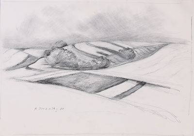 dessin au crayon représentant un lit avec une couverture et un oreiller