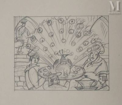 dessin représentant un groupe de personnages de dessins animés assis autour d'une table