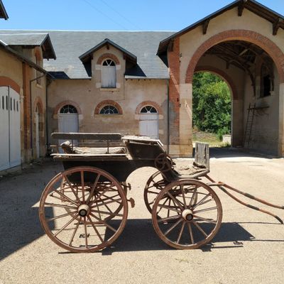 une calèche garée devant un immeuble