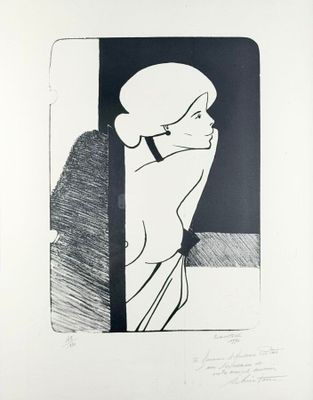 une image représentant un dessin en noir et blanc d'une femme adossée à un mur