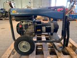 a small engine on a pallet in a warehouse