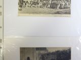 two black and white photos of a group of people in a field