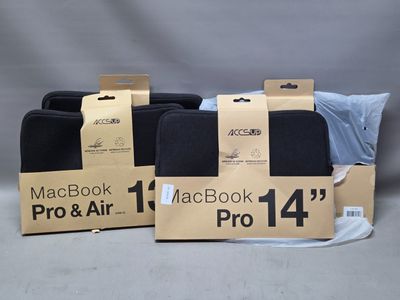trois étuis pour MacBook Pro et MacBook Air dans une boîte, sur fond gris