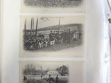 three pictures of people riding horses in a field