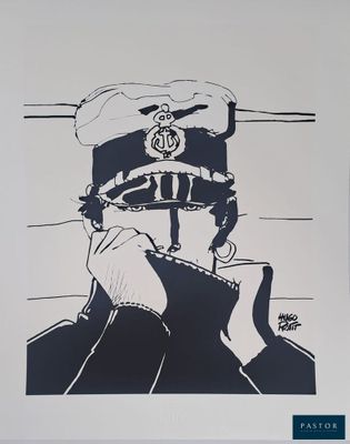 drawing of a man in a sailor ' s hat on a boat