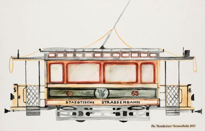 un dessin représentant un tramway sur les rails