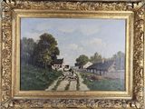 une image d'un tableau représentant une scène de ferme dans un cadre doré