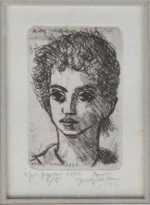 dessin d'un visage de femme dans un cadre noir et blanc