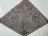a picture of a drawing of a family on the wall