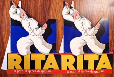 two posters of a man in a white suit and a woman in a white suit