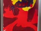 an abstract painting of a person with a red and yellow face