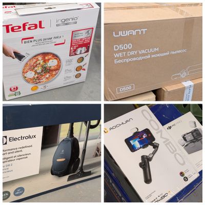quatre photos différentes d'une boîte contenant de la nourriture et d'une boîte contenant du matériel électronique