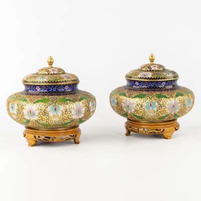 paire de vases chinois en émail cloisonné, sur socles