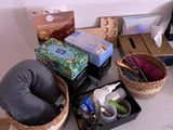 a desk with a lot of things on it