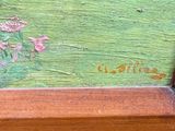 une photo d'un tableau représentant des fleurs sur fond vert